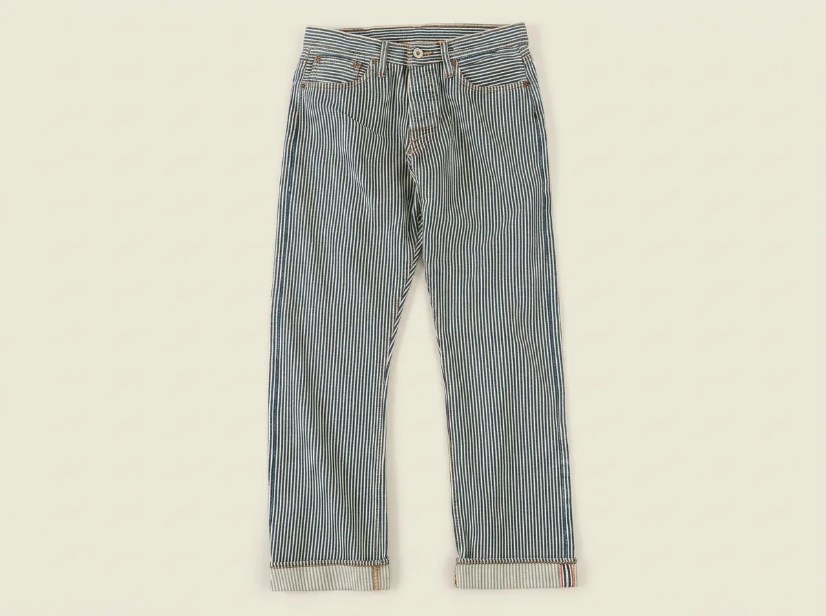 Stronghold Original Fit hickory stripe selvedge denim, cuffed