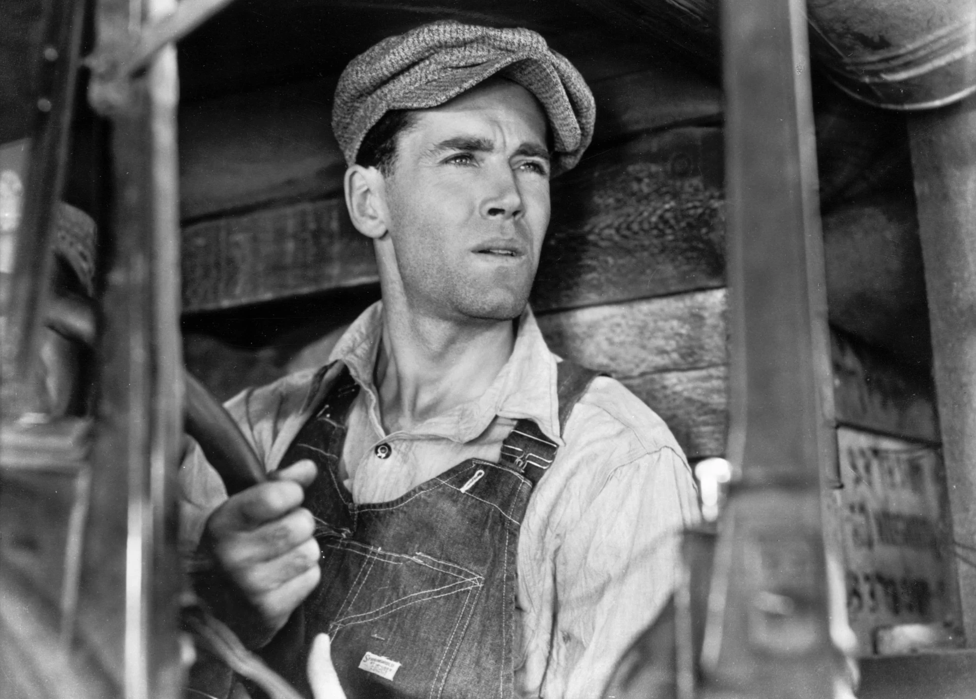 Henry Fonda as Tom Joad in The Grapes of Wrath (1940) wearing Stronghold bib-overalls