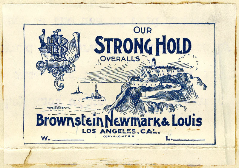 Vintage Stronghold Overalls back tab — Brownstein Newmark & Louis, Los Angeles
